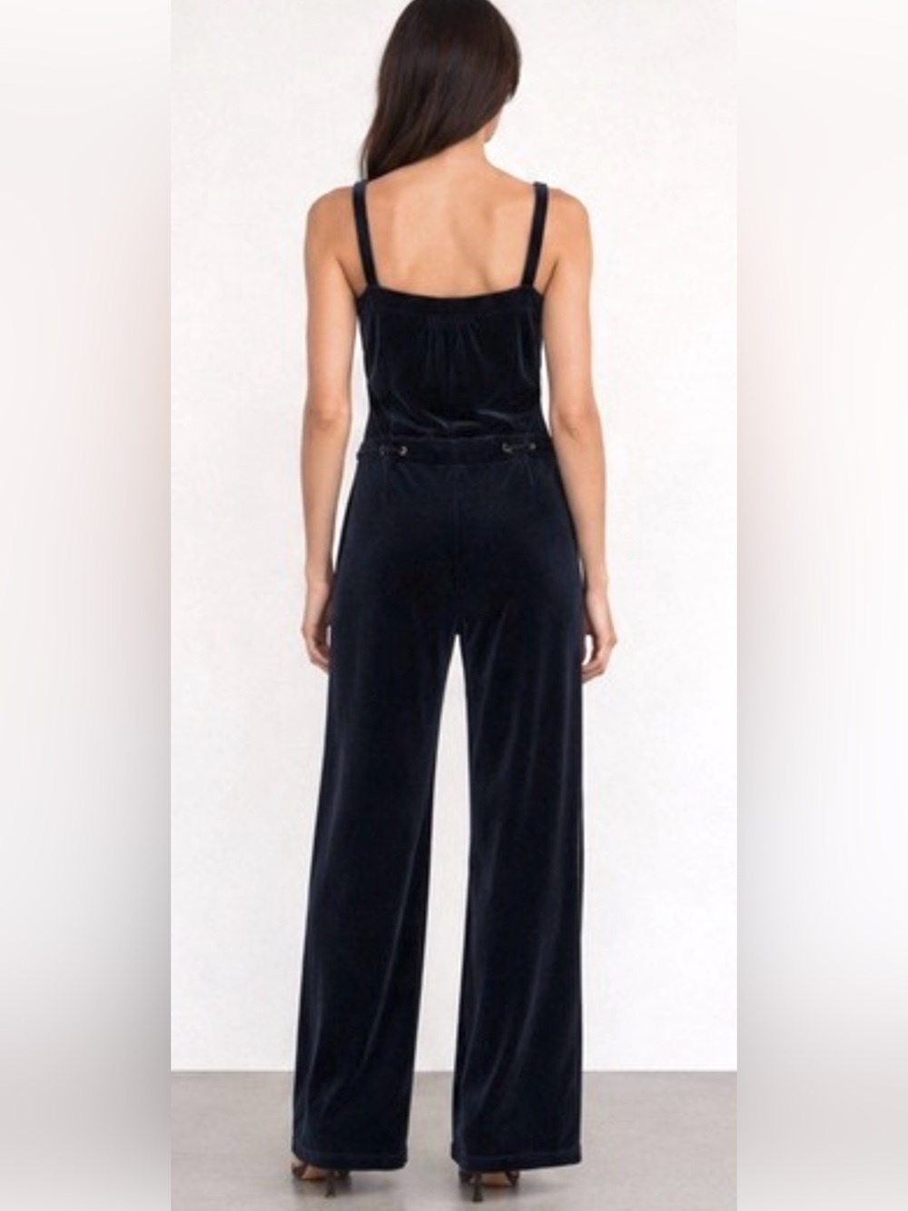 Juicy Couture Velvet Jumpsuit Size Large Black Plush Stretch Velour One Piece - Picture 4 of 11
